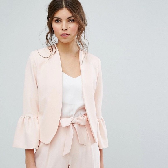 NWT ASOS oasis fluted sleeve blazer, blush - Picture 1 of 2